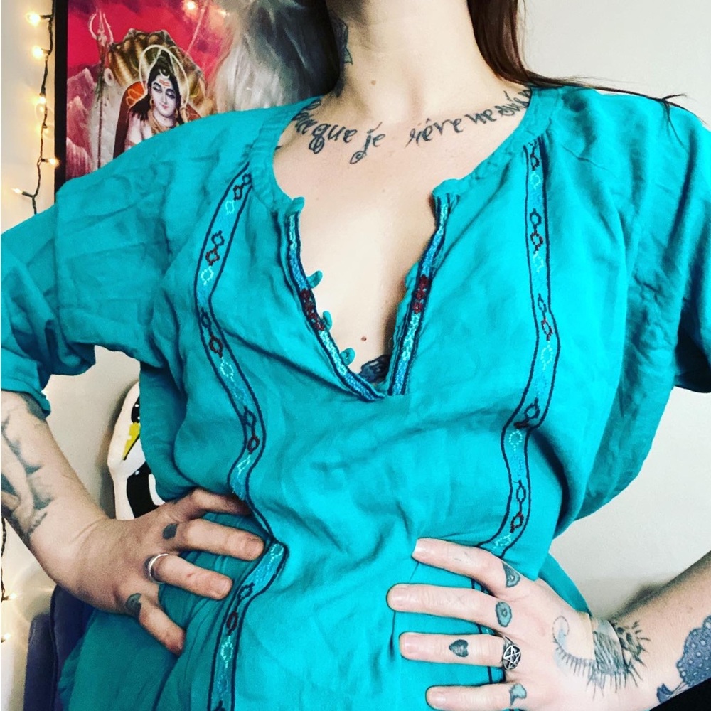 turquoise handstitched new mex tunic in freeflowing goddess vibes🙏🏻